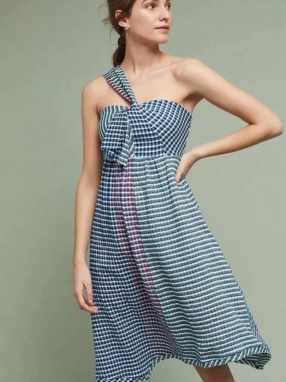 Maeve Plaid Waverly One-Shoulder Dress